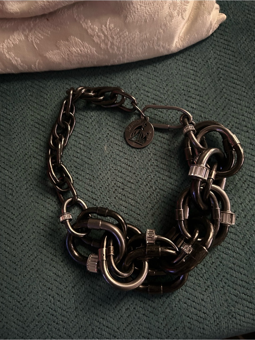 Lanvin Gunmetal and Silver Multi-Link Necklace